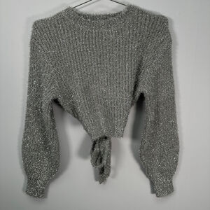 H&M Silver Tinsel Eyelash Tie Back Sweater Small‎